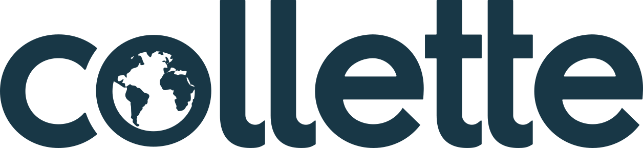 Logo Collette en bleu foncé avec un globe au centre, identité visuelle 2026 utilisée par Pelmorex pour la marque Collette.