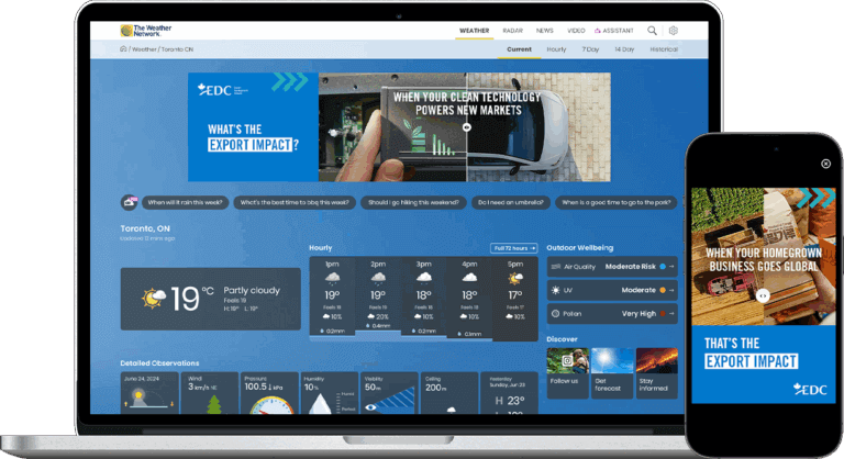 Weather website displayed on laptop and phone screens