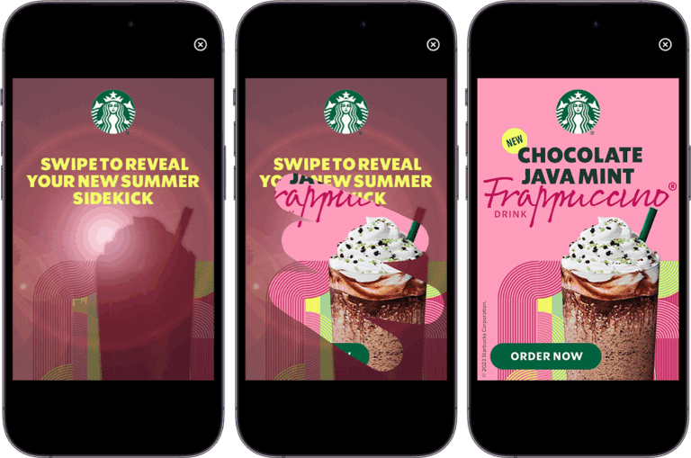 Starbucks Chocolate Java Mint Frappuccino promotional ad on mobile screens