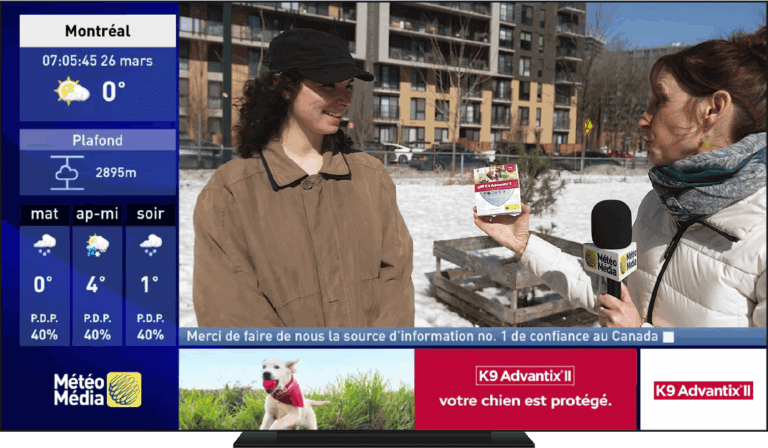 Outdoor weather report in Montreal with reporter and guest