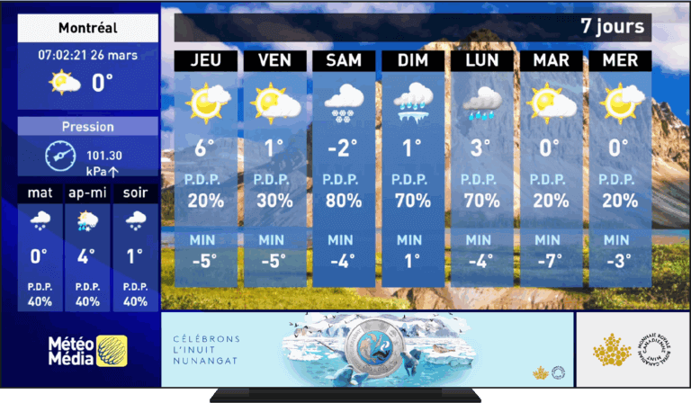 Montreal 7-day weather forecast with temperature and conditions