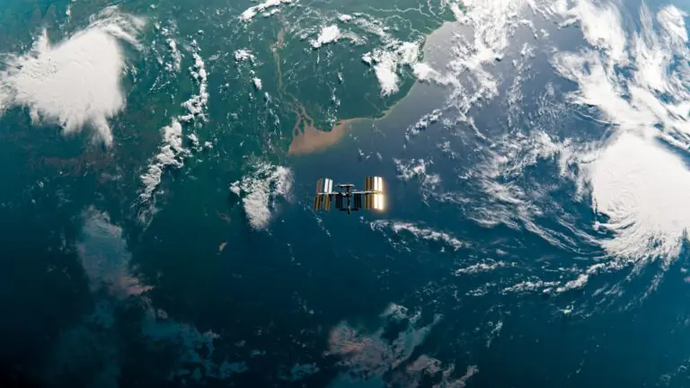 Photo of satellite from space.
