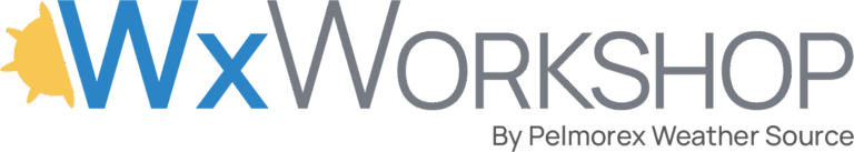 Logo of WxWorkshop by Pelmorex Weather Sources featuring a sun icon and stylized text.