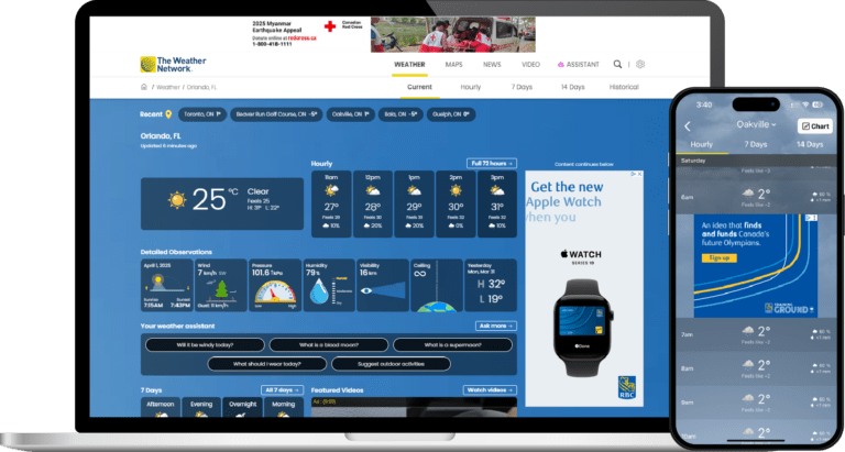 Example of different ad types available on The Weather Network.